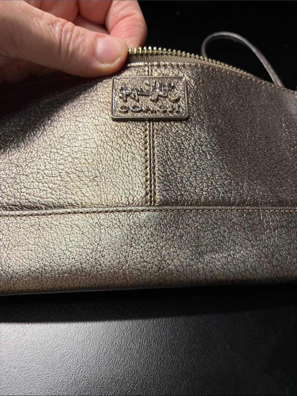 Coach Metallic Taupe Leather Wristlet